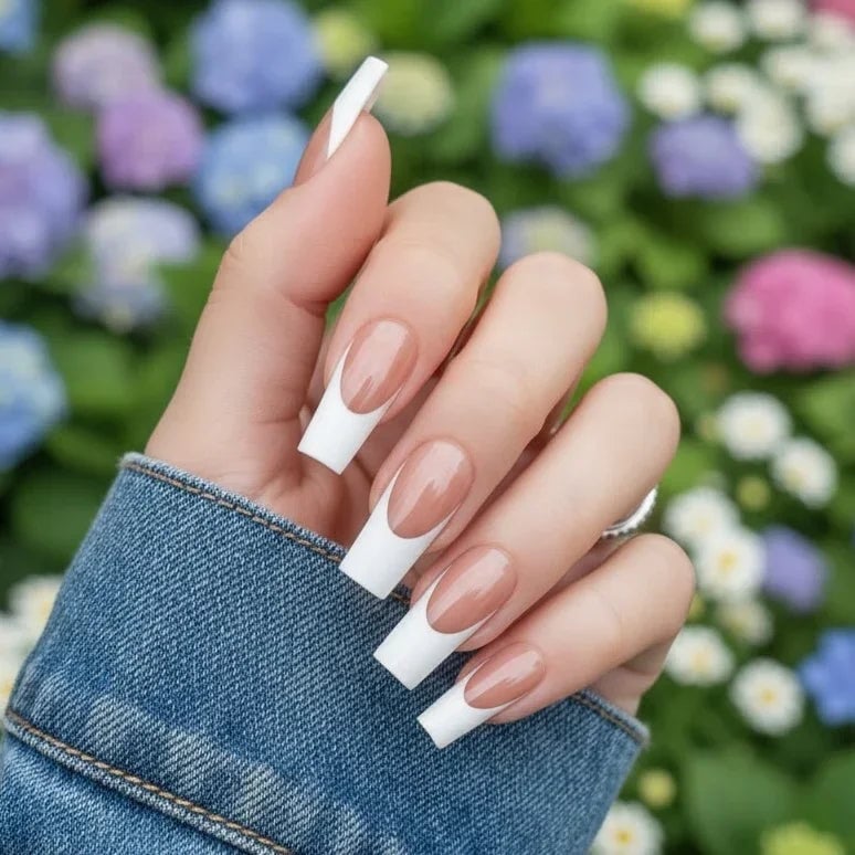 New! French Neutral Long Square - Press on nails - Next Day Delivery – doobysnailsltd
