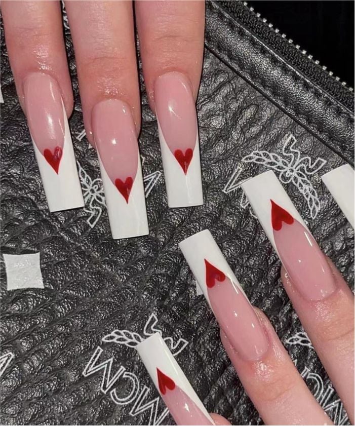 Red Heart French Long Square Nails Red Heart French Long Square Nails