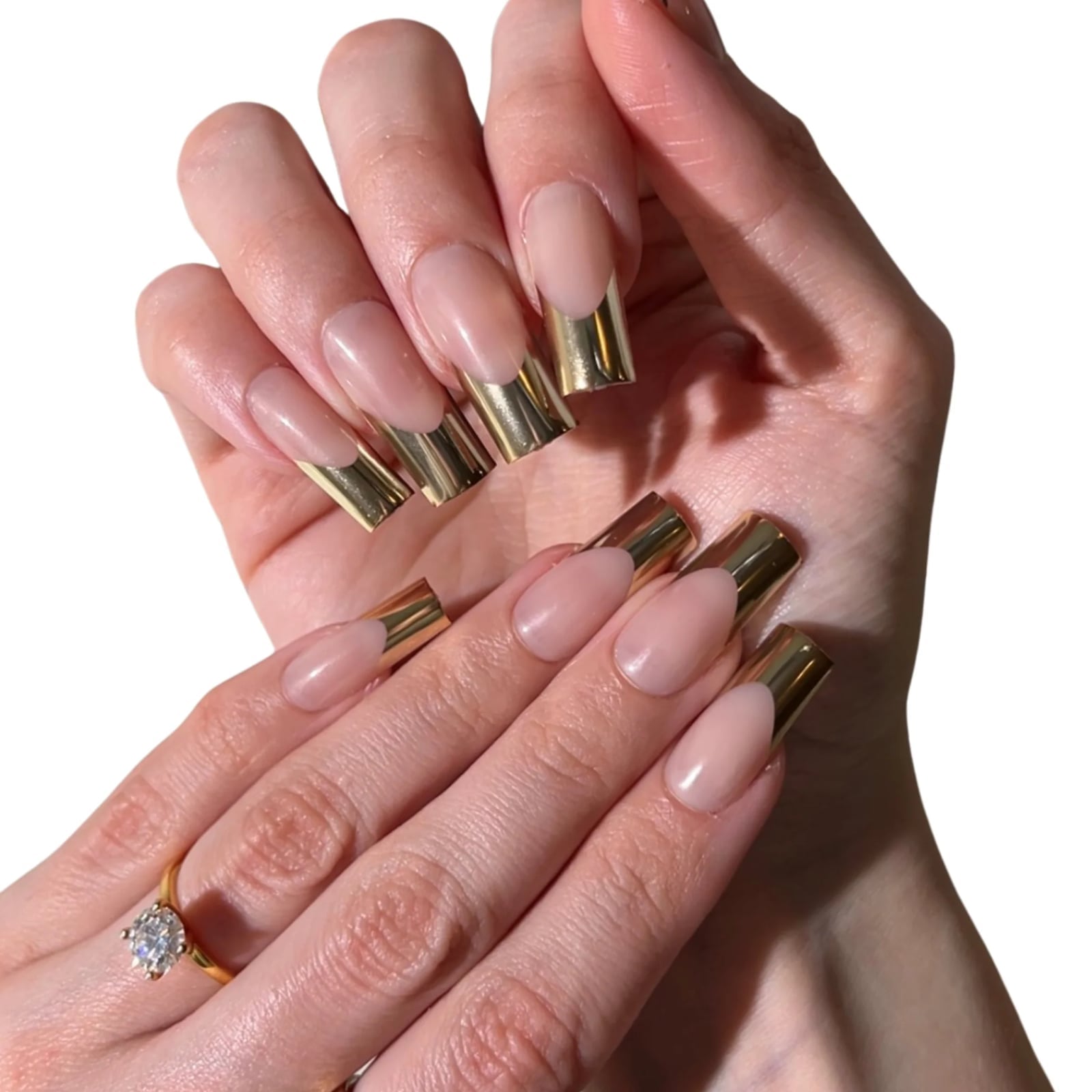 Metallic Gold Tip Long Square Nails Metallic Gold Tip Long Square Nails
