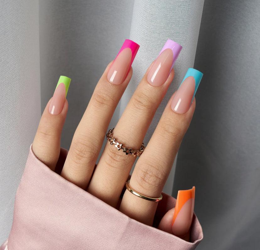 Neon French Tips Long Square Nails Neon French Tips Long Square Nails