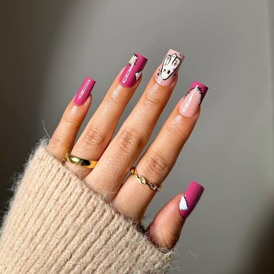 White Swirl Glitter Accent Long Square, Glossy White Swirl Glitter Accent Long Square, Glossy — Long Square Nails