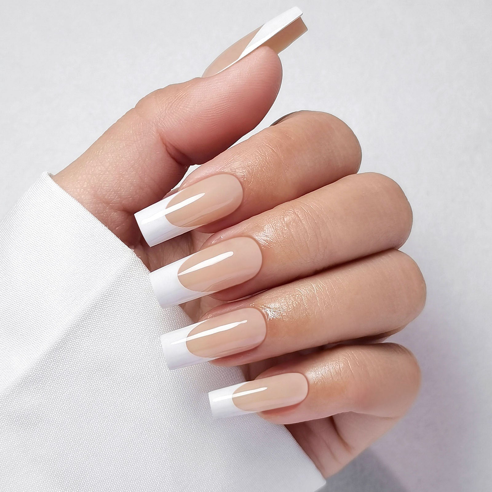 Sharp French Tips Sheer Pink Long Square Sharp French Tips Sheer Pink Long Square — Long Square Nails