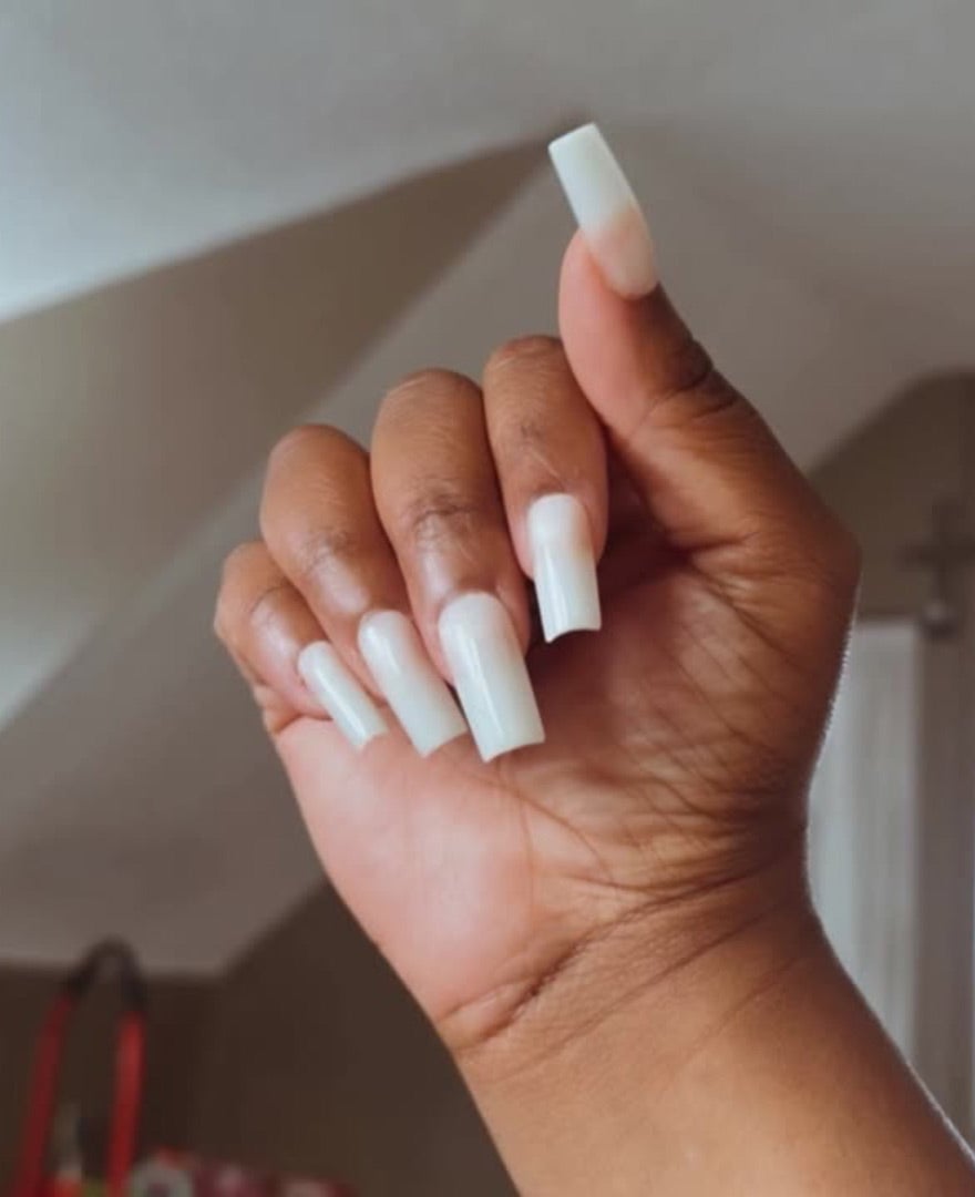 Milky White Opaque Medium Square Nails Milky White Opaque Medium Square Nails — Long Square Nails
