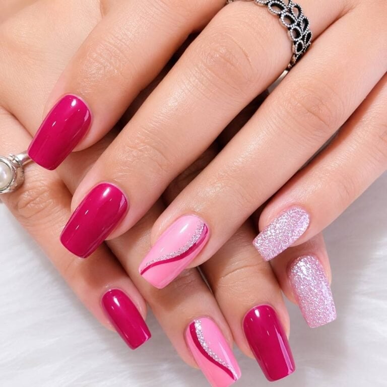Deep Pink Glitter Line Long Square Deep Pink Glitter Line Long Square — Long Square Nails