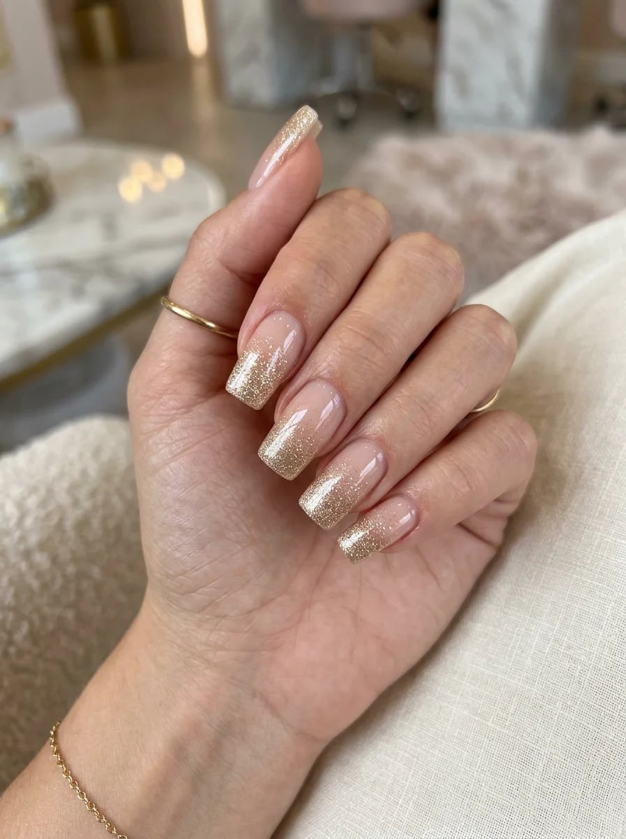 Gold Glitter Ombre Long Square Nails Gold Glitter Ombre Long Square Nails