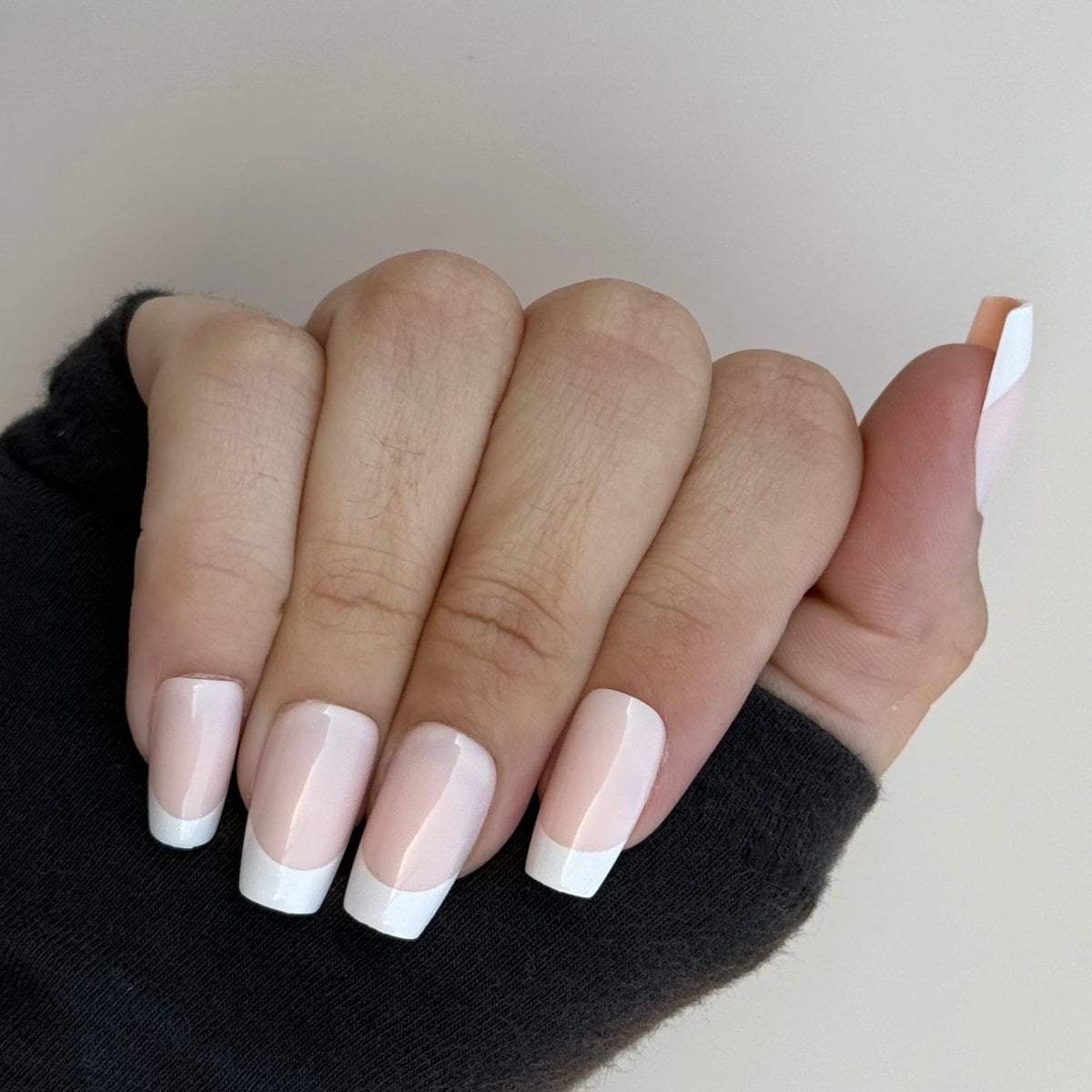 Sharp White Tips Sheer Pink Long Square, Glossy Sharp White Tips Sheer Pink Long Square, Glossy — Long Square Nails