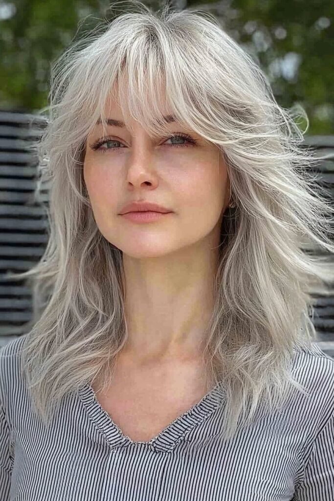 Shoulder Length Medium Brown Wolf Cut With Balayage Shoulder Length Medium Brown Wolf Cut With Balayage — Long Wolf Cut