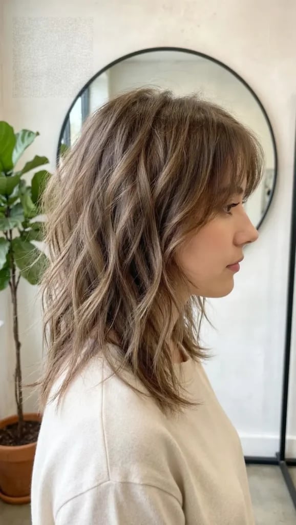 Shoulder Length Medium Brown Wolf Cut With Wispy Bangs Shoulder Length Medium Brown Wolf Cut With Wispy Bangs — Long Wolf Cut