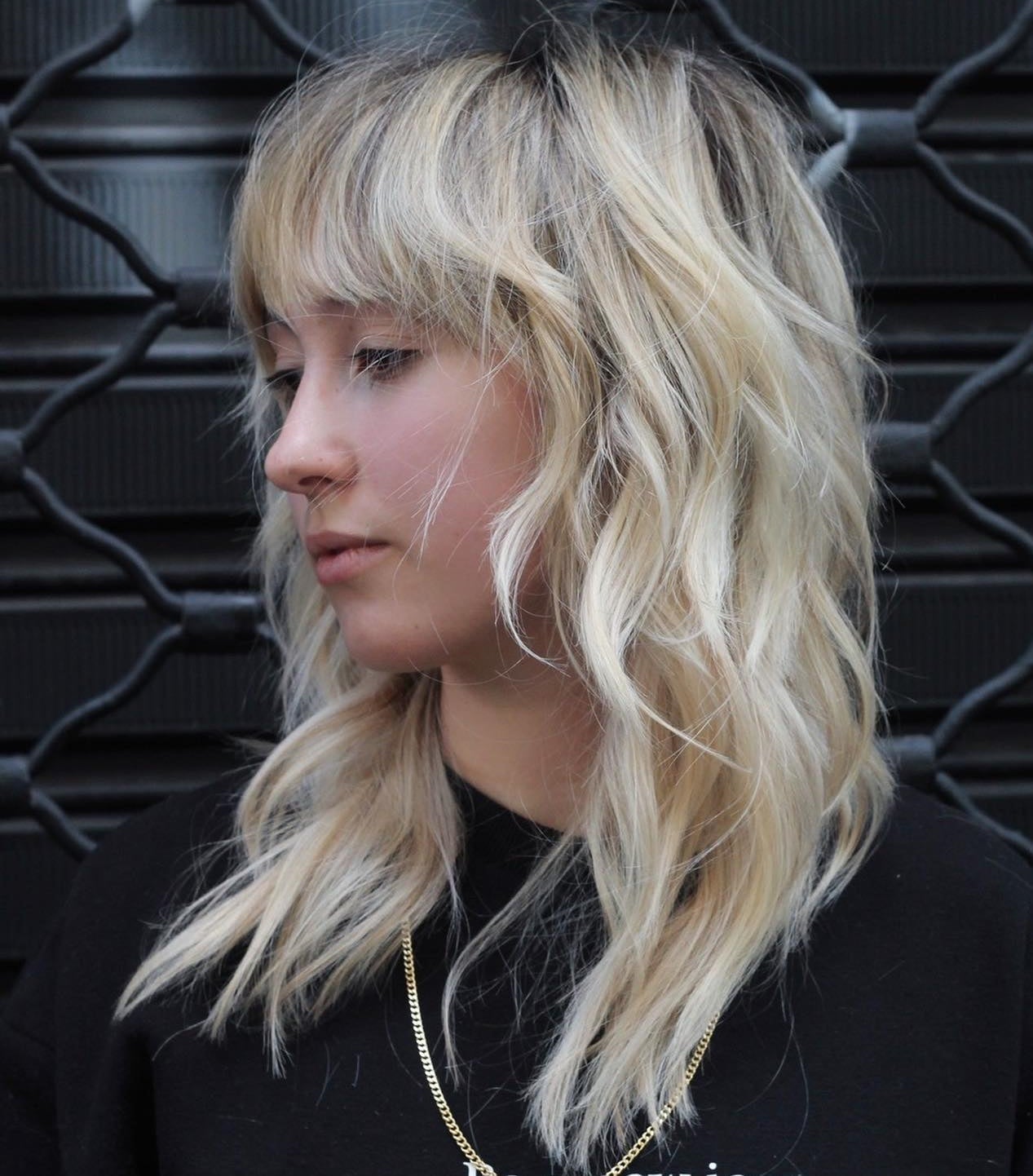 Shoulder Ash Blonde Wolf Cut With Wispy Bangs, Wavy Shoulder Ash Blonde Wolf Cut With Wispy Bangs, Wavy — Long Wolf Cut