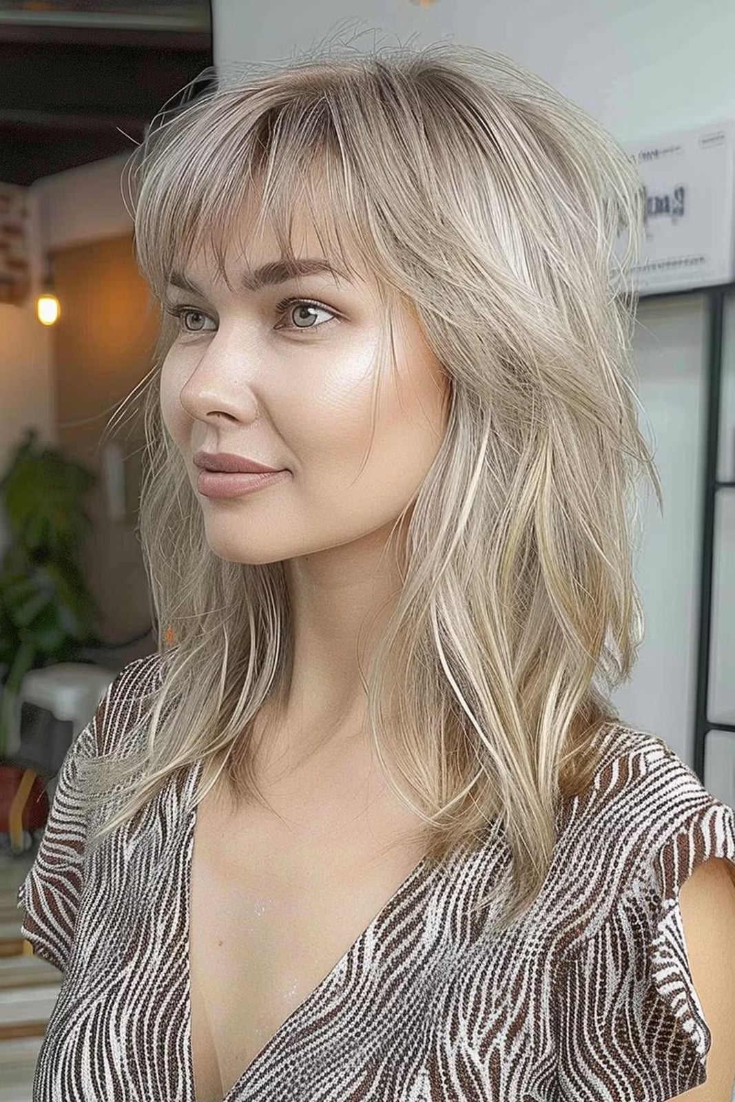 Collarbone Ash Blonde Wolf Cut With Blunt Bangs Collarbone Ash Blonde Wolf Cut With Blunt Bangs — Long Wolf Cut