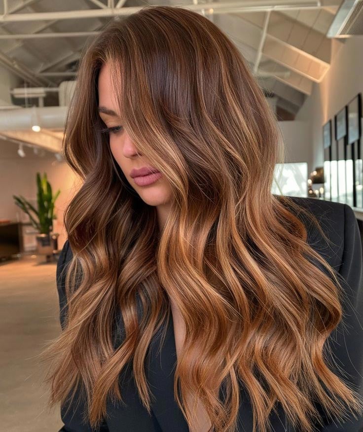 Shoulder Length With Blonde Balayage and Curtain Bangs Shoulder Length With Blonde Balayage and Curtain Bangs — Low Maintenance Hair Color
