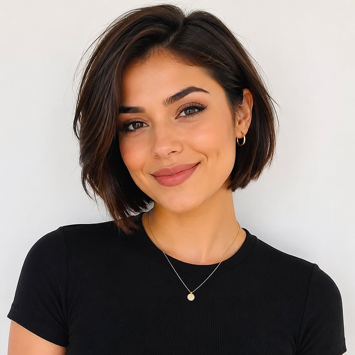 Sharp Dark Brown Chin Length Bob, Close-Up Take Sharp Dark Brown Chin Length Bob, Close-Up Take — Low Maintenance Haircuts