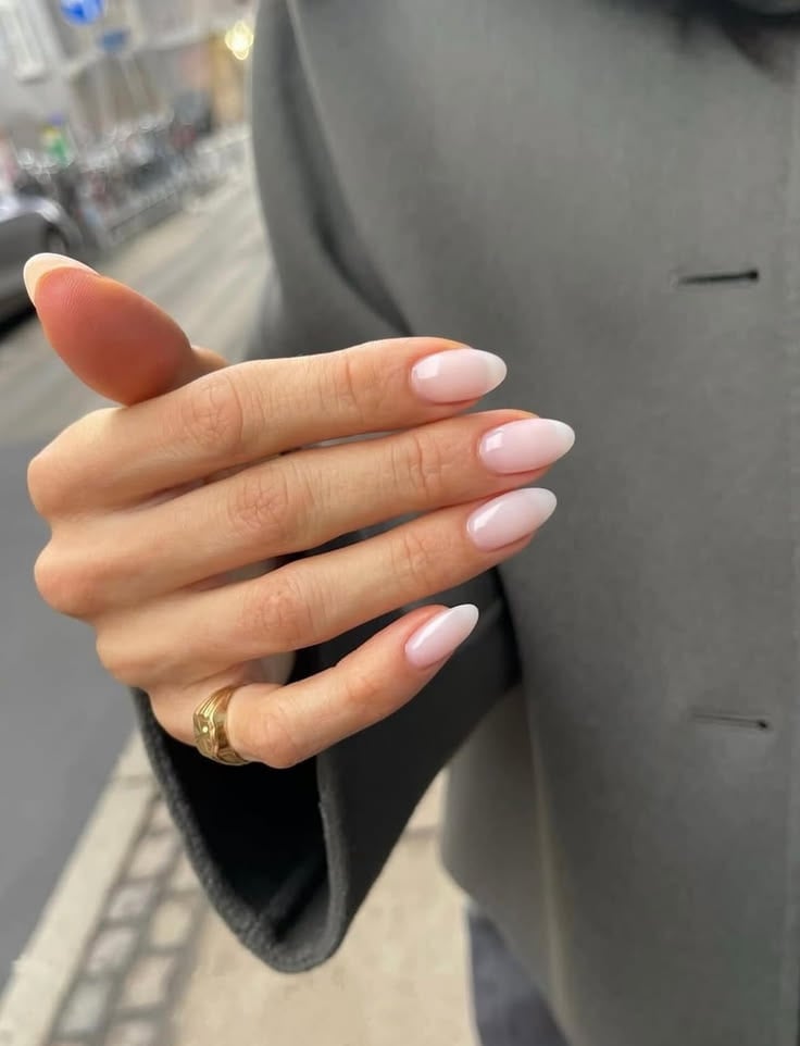 Sheer Milky Pink Glossy Short Almond Nails Sheer Milky Pink Glossy Short Almond Nails — Low Maintenance Nails