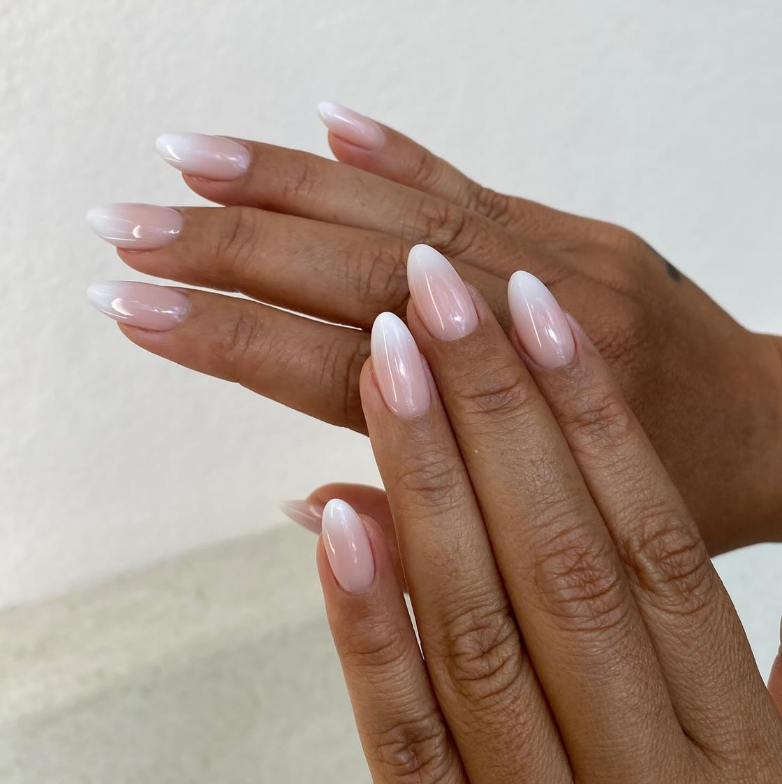 Soft French Ombré Medium Almond Nails Soft French Ombré Medium Almond Nails — Low Maintenance Nails