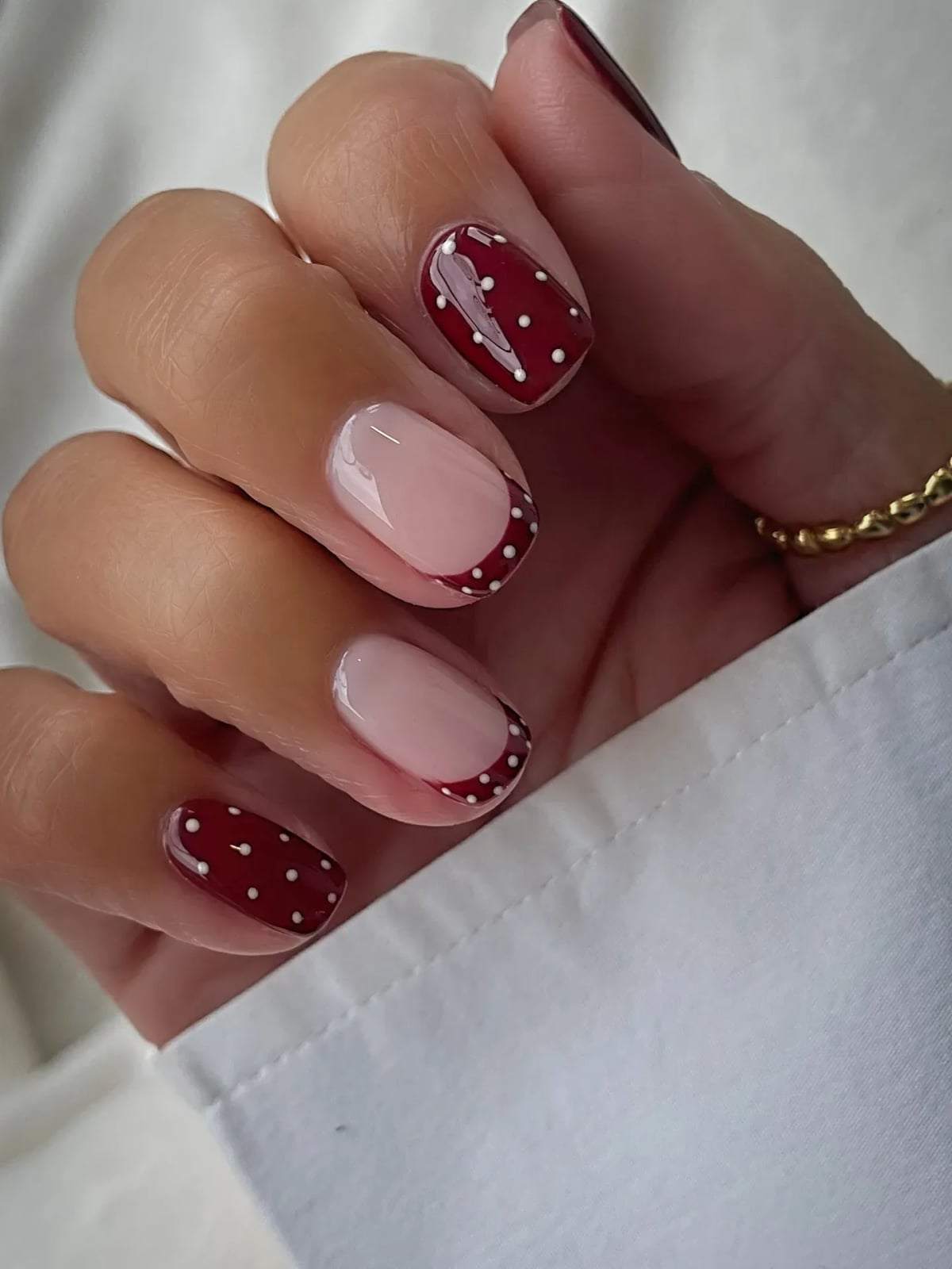Red Dot French Tip Short Natural Nails Red Dot French Tip Short Natural Nails — Low Maintenance Nails