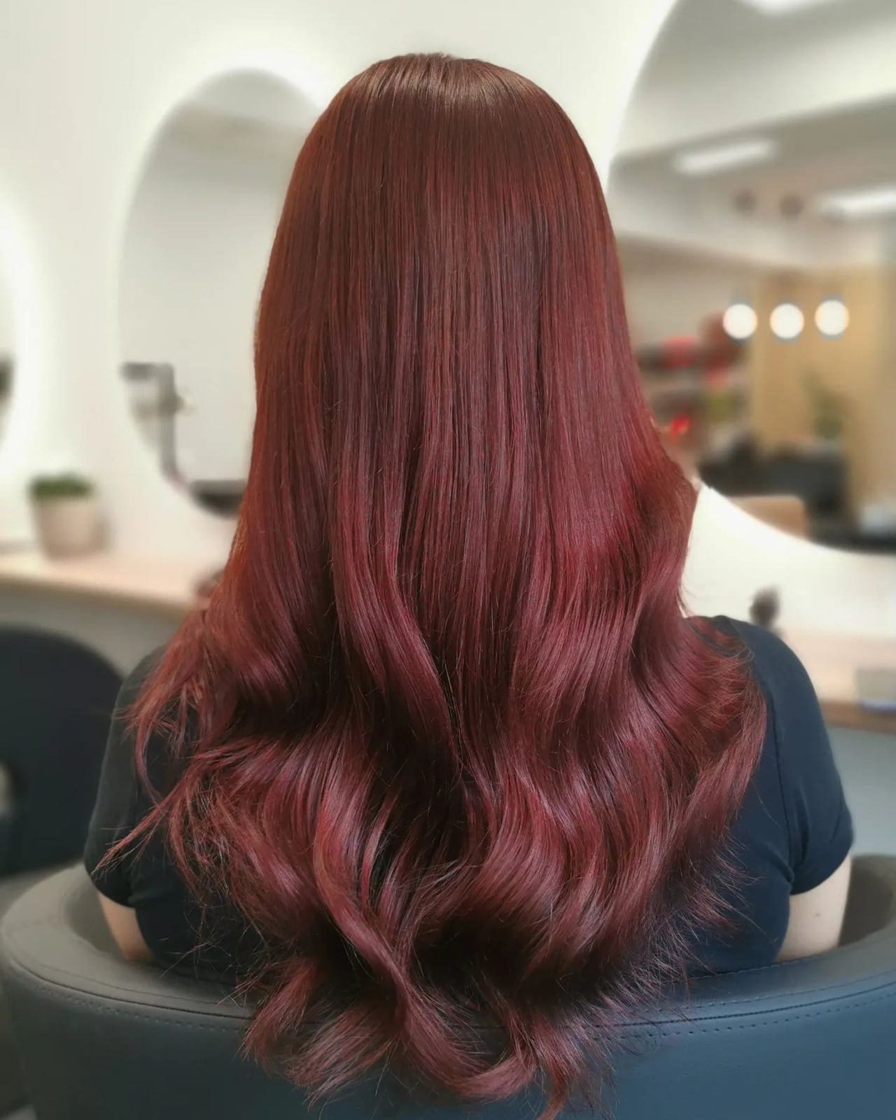 Below Shoulders Mahogany With Copper Highlights — Mahogany Hair