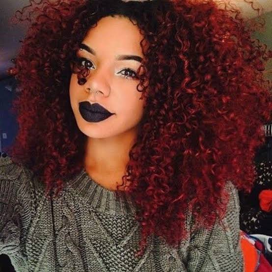 Shoulder Length Deep Mahogany Red Afro — Mahogany Hair