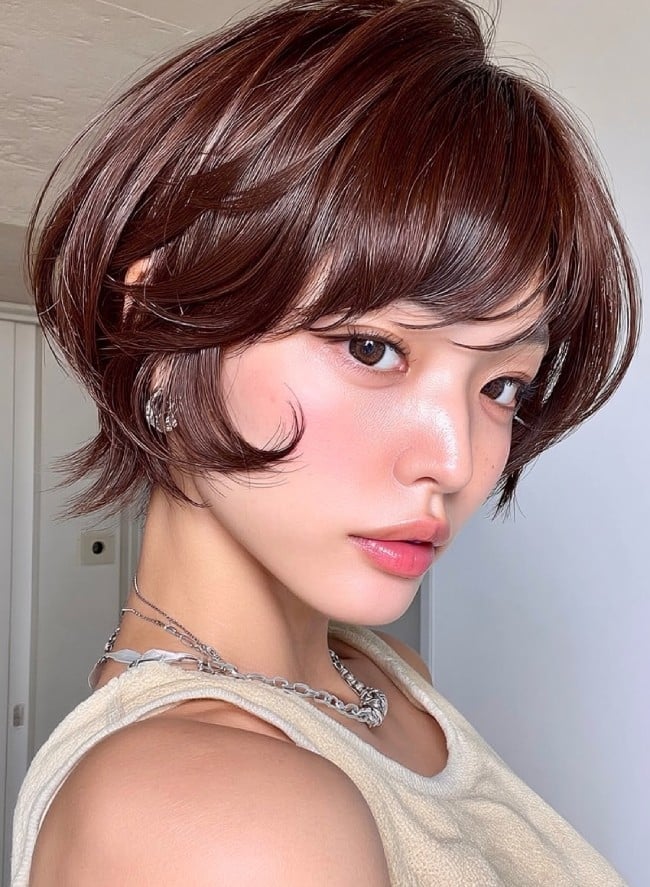 Ear Length Bixie In Glossy Mahogany — Mahogany Hair