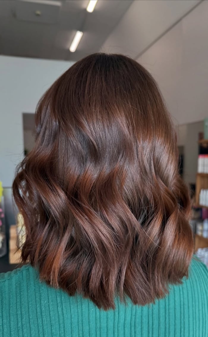 Chin Length Layered Bob In Mahogany Brown — Mahogany Hair