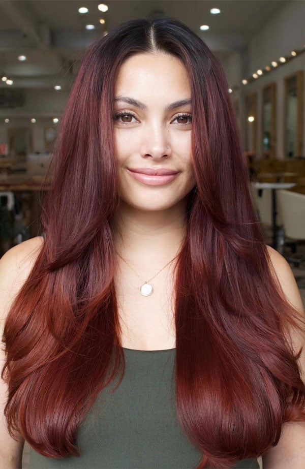 Mid-Back Layers In Mahogany With Subtle Highlights — Mahogany Hair