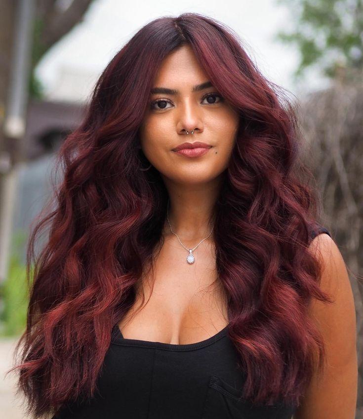 Deep Mahogany Red Waves Mid-Back — Mahogany Hair