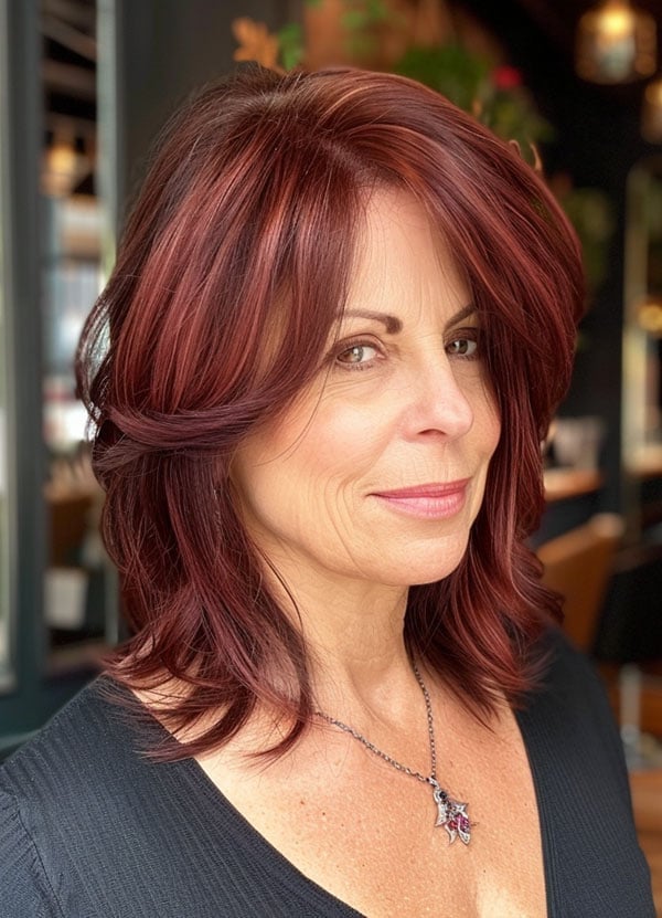 Collarbone Layered Bob With Side Swept Bangs — Mahogany Hair