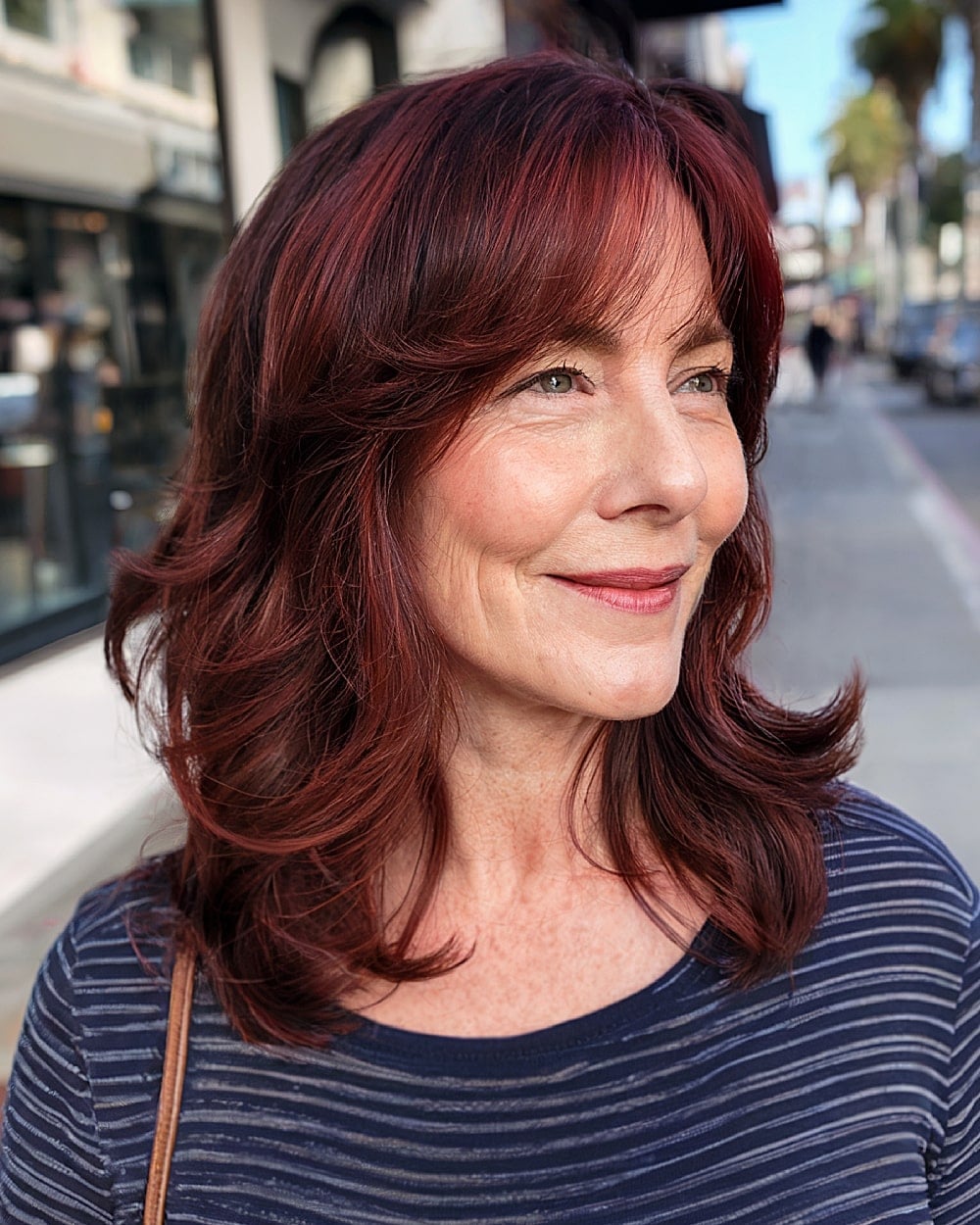 Shoulder Length Dark Brown Mahogany Layers — Mahogany Hair