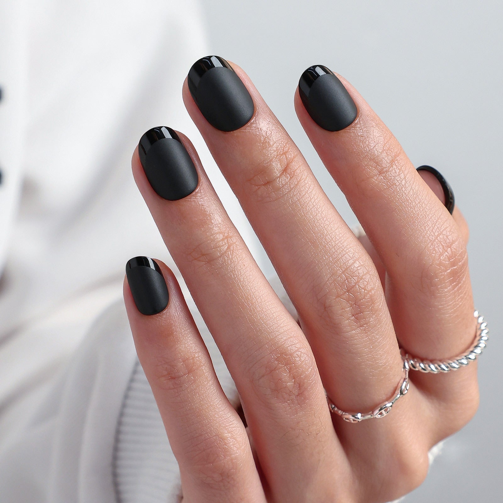 Ink Matte Black French Extra Short Square Press-On Nails – SHANGMENG nails