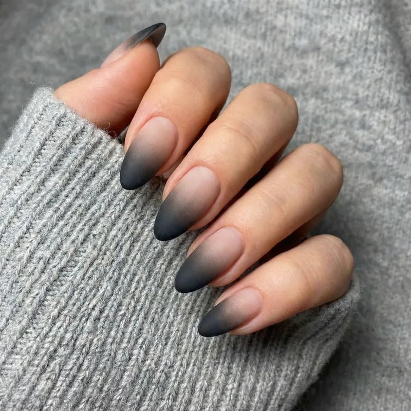 Nude to Black Matte Ombre Almond Nails — Matte Nails