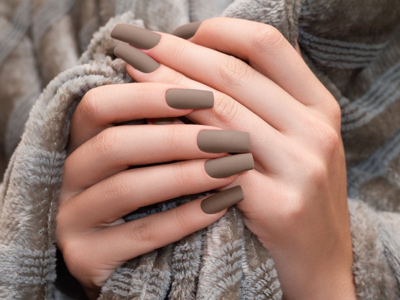 Matte Taupe Long Square Nails — Matte Nails