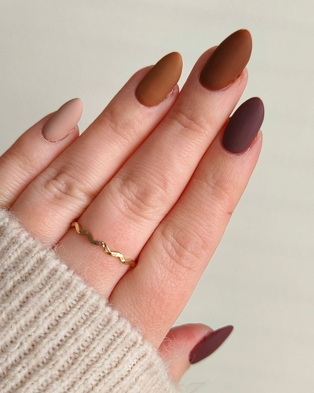 Deep Plum Matte Nails with Branch Line Art