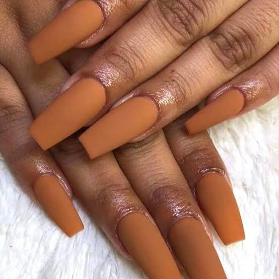 Medium Brown Matte Long Coffin Nails — Matte Nails
