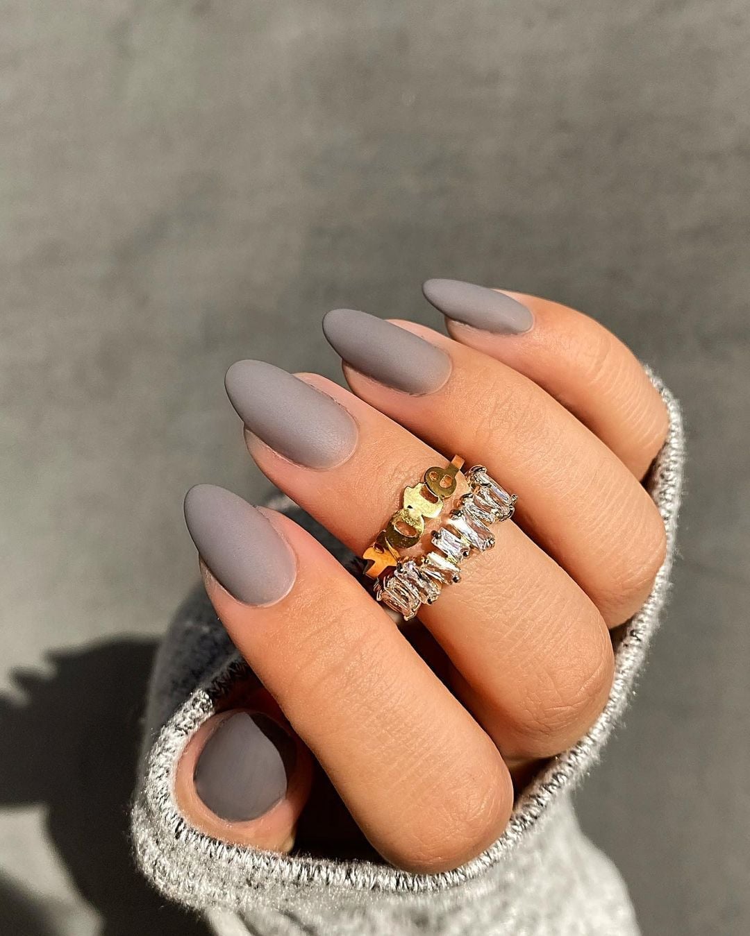 Opaque Matte Gray Short Almond Nails — Matte Nails