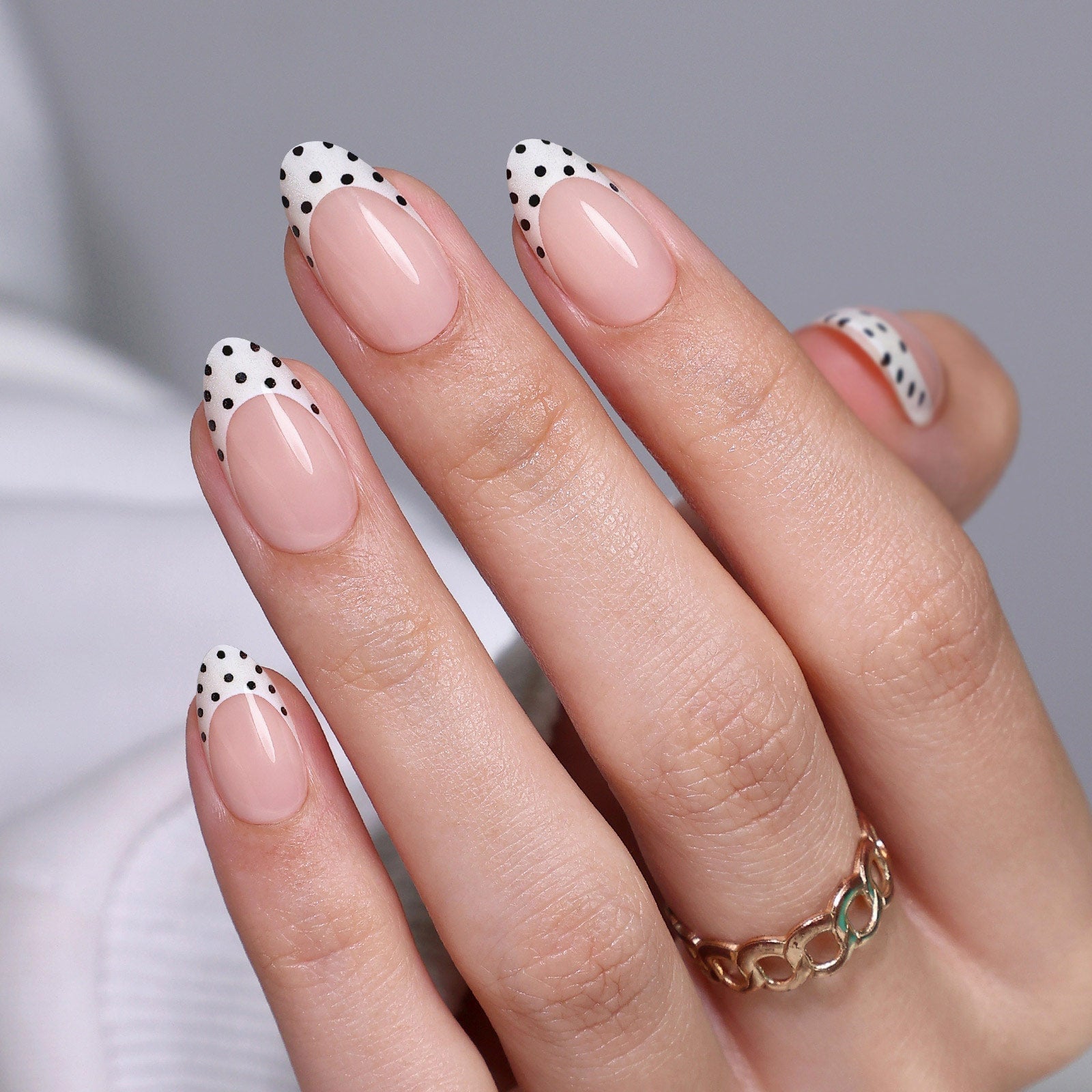 Polka Dot French Tip Medium Almond Nails Polka Dot French Tip Medium Almond Nails