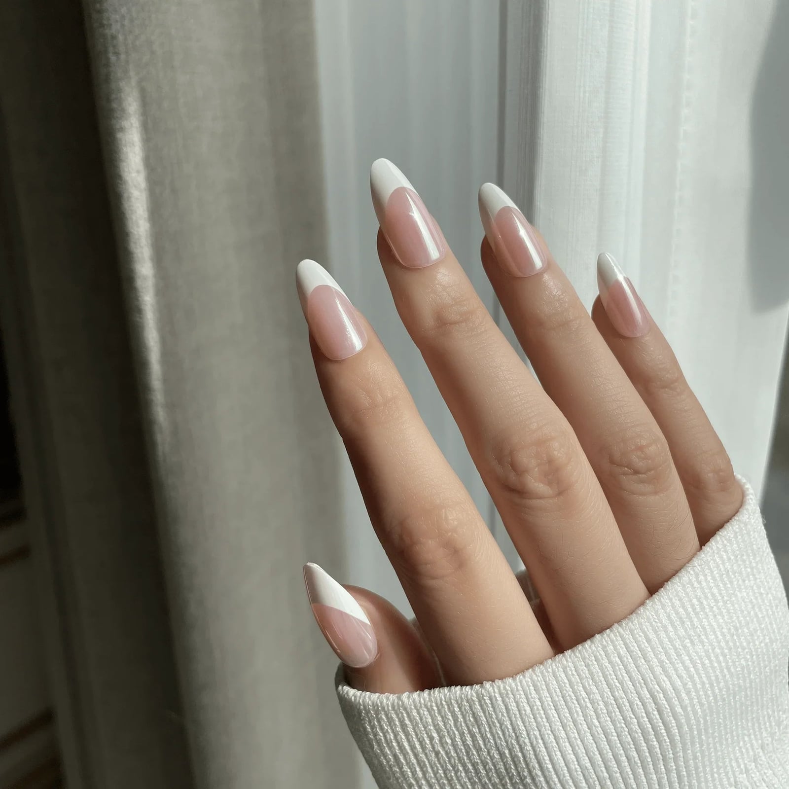 Classic White French Tip Medium Almond Nails Classic White French Tip Medium Almond Nails