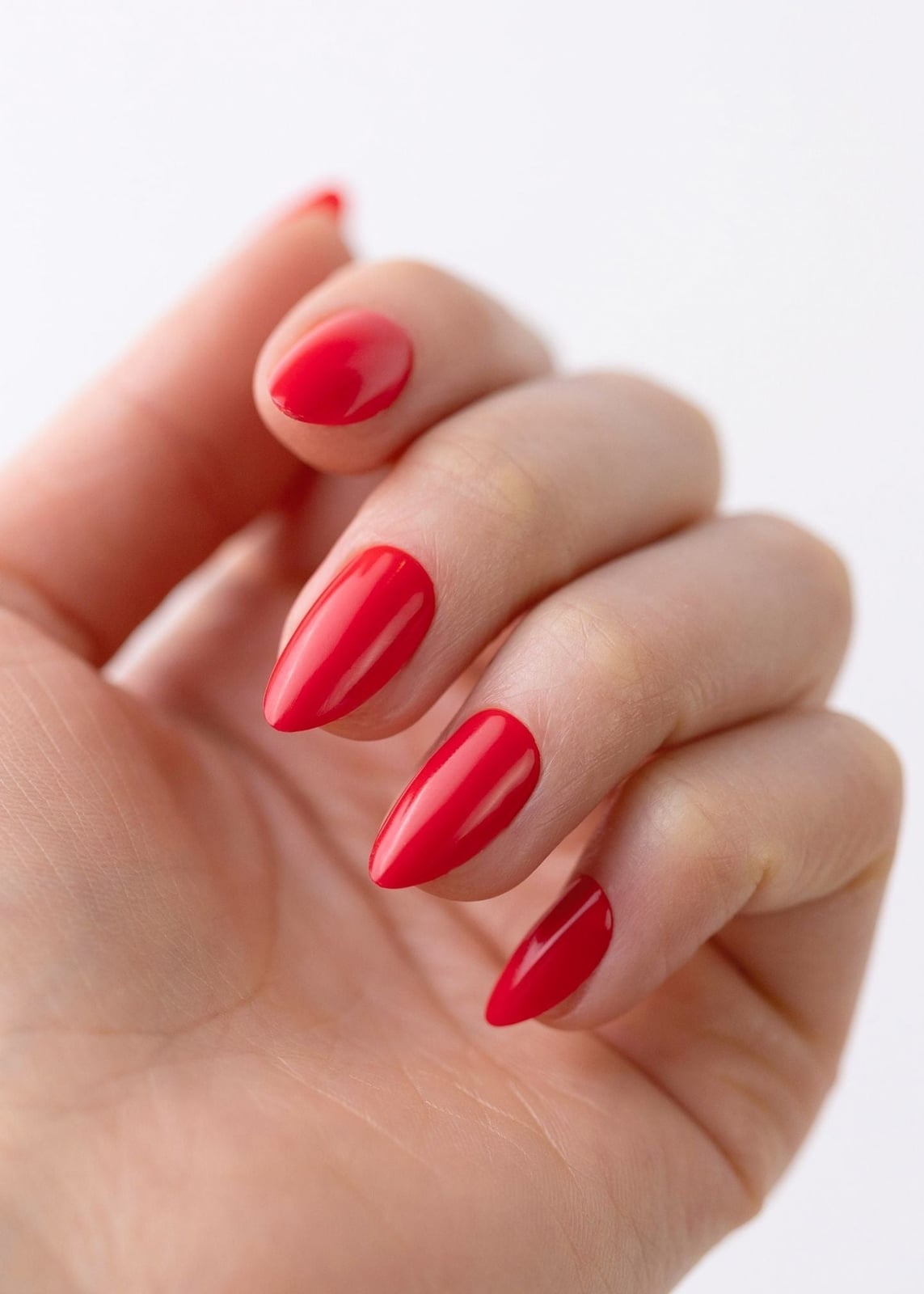 Vibrant Red Glossy Medium Almond Nails Vibrant Red Glossy Medium Almond Nails
