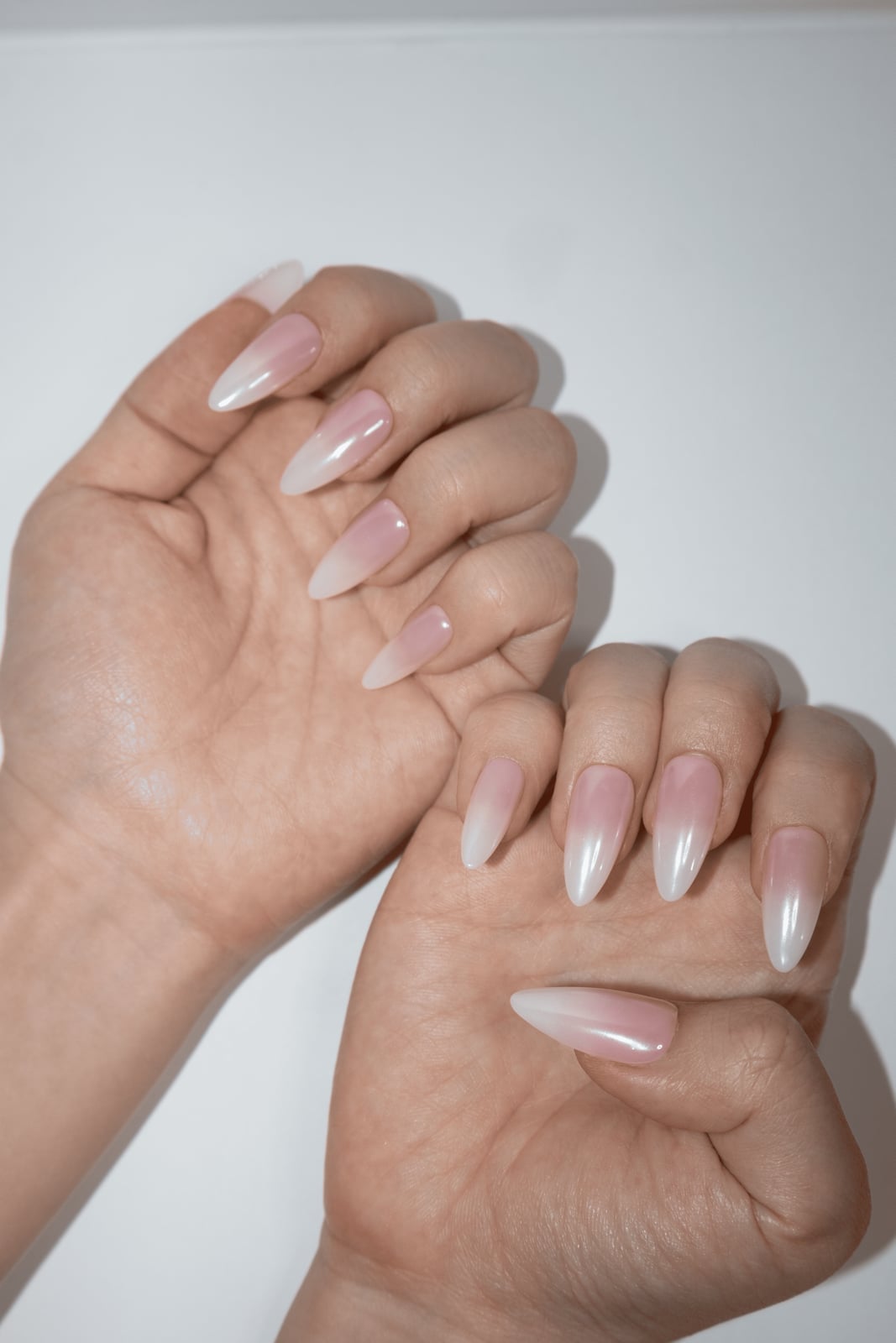 Milky Nude Pink Ombre Shimmer Medium Almond Nails Milky Nude Pink Ombre Shimmer Medium Almond Nails