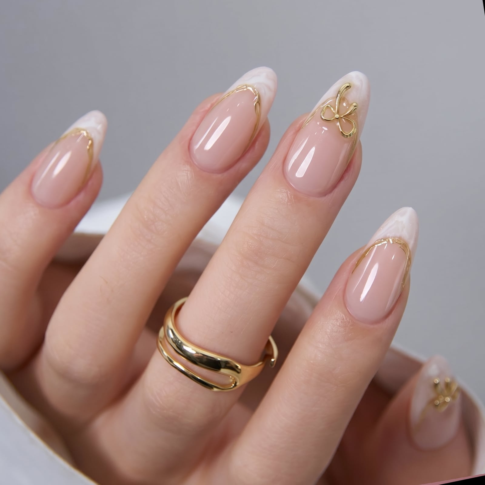 Sheer Pink Marble Medium Almond Nails Sheer Pink Marble Medium Almond Nails