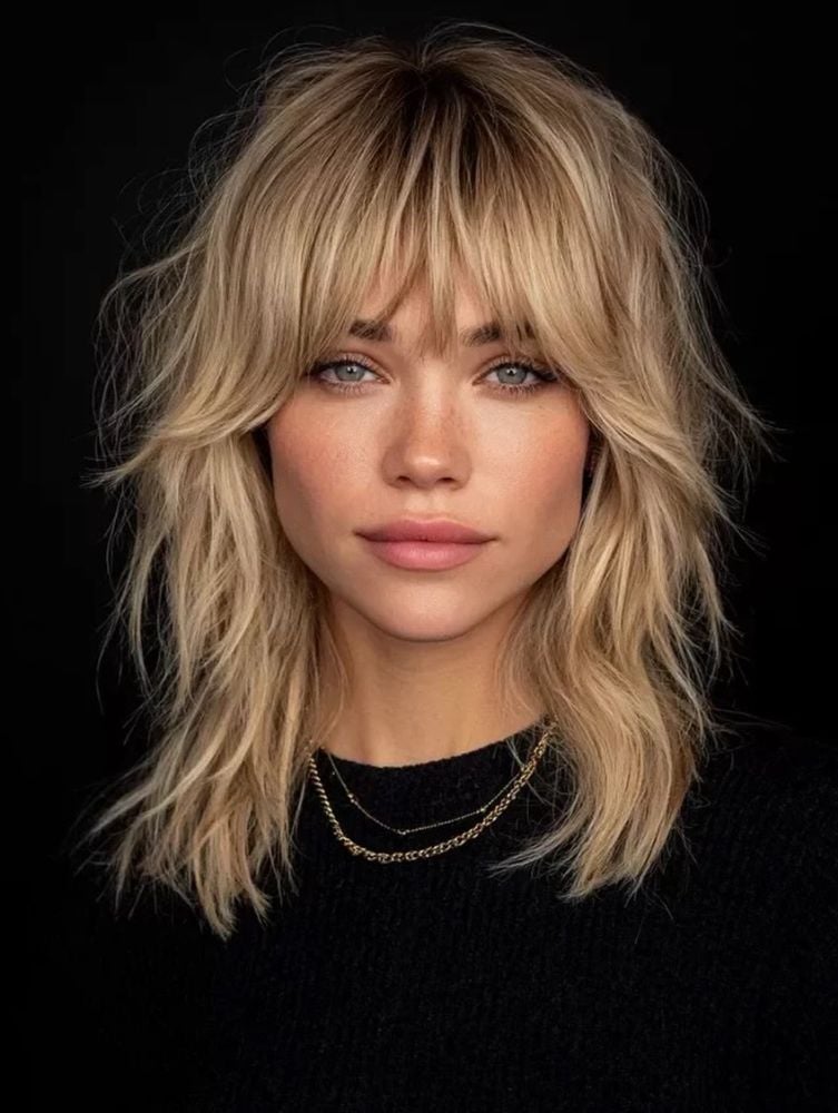 Ash Blonde Collarbone Shag With Wispy Bangs — Medium Haircuts