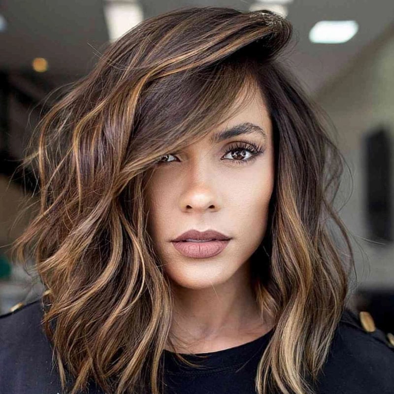Angled Bob With Caramel Balayage — Medium Haircuts
