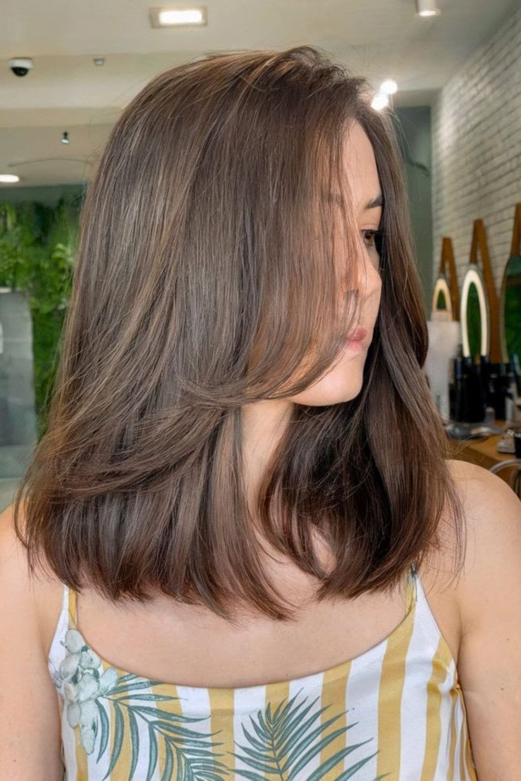 Medium Brown Layered Lob Straight Glossy — Medium Haircuts