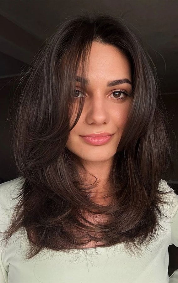 Ash Blonde Layered Lob With Side Part, Curtain Bangs — Medium Haircuts