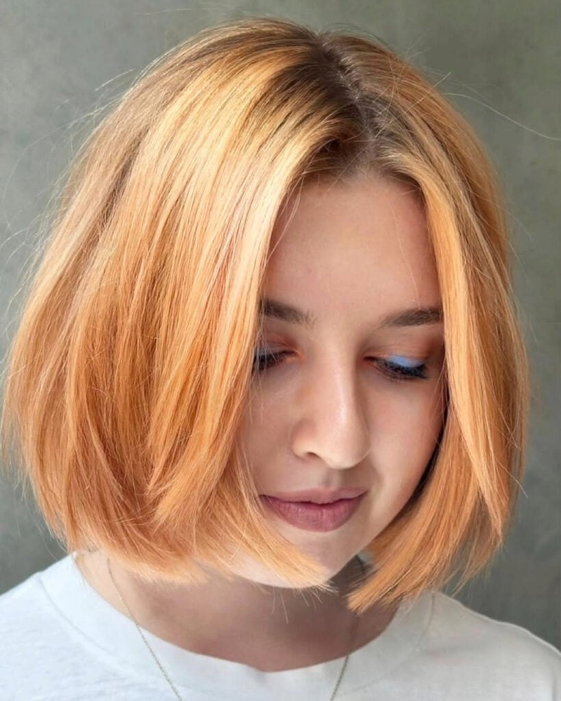Chin Length Bob With Copper Blonde Color — Medium Haircuts
