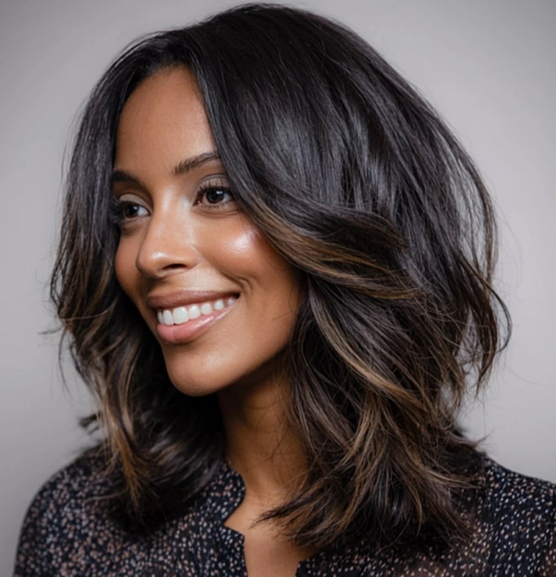 Dark Brown Bob With Soft Curtain Bangs — Medium Haircuts