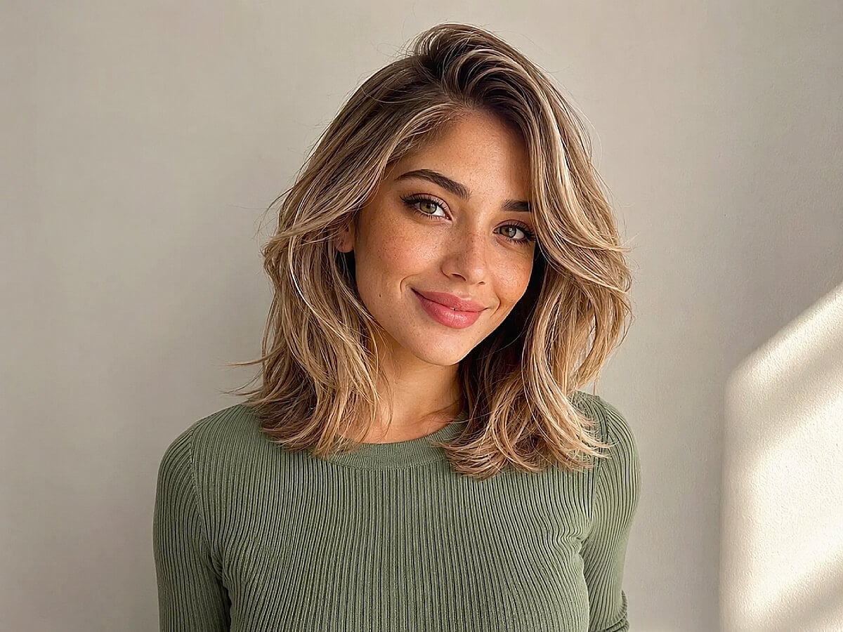 Honey Blonde Lob With Face-Framing Bangs — Medium Haircuts