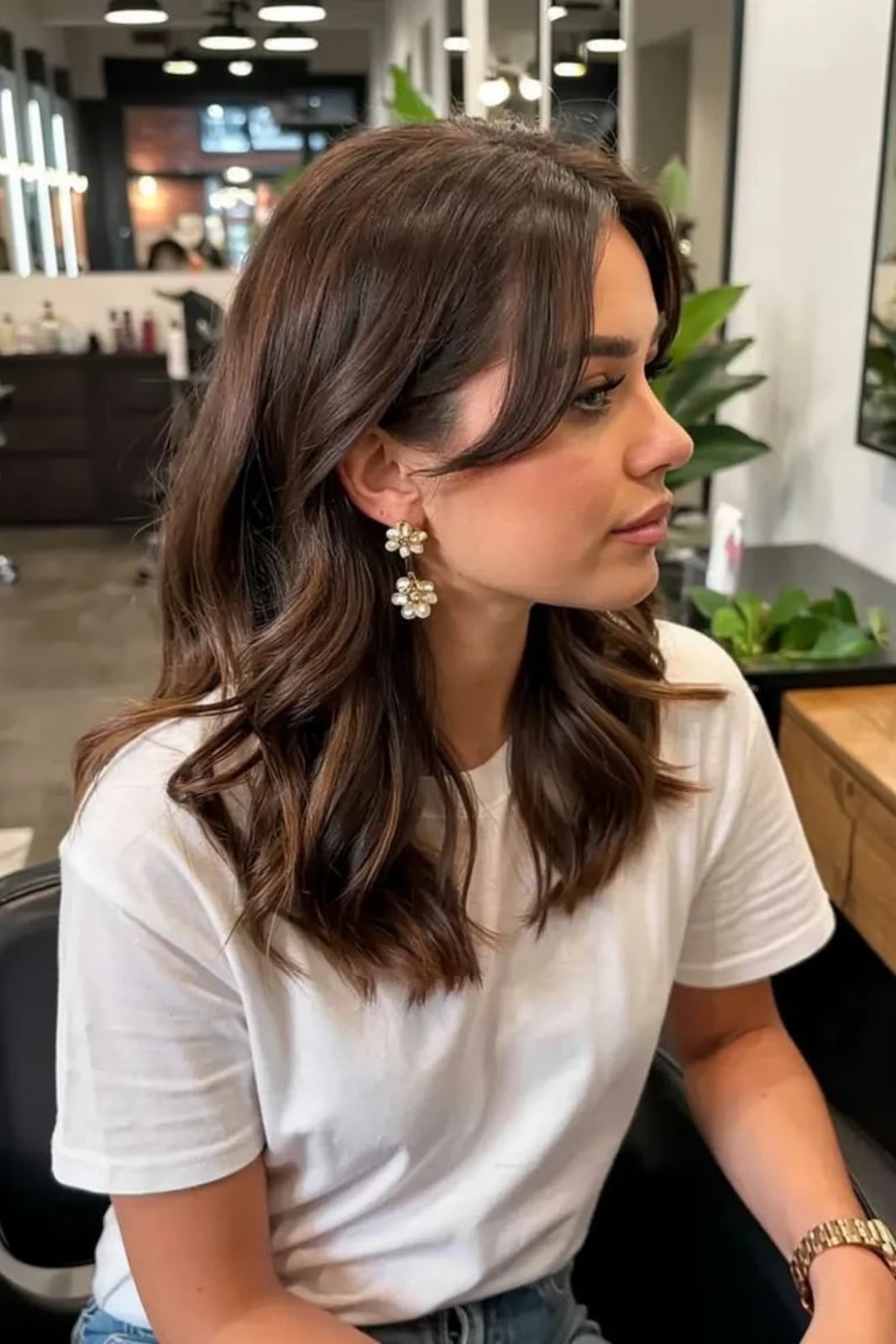 Dark Brown Layered Lob With Soft Waves — Medium Haircuts