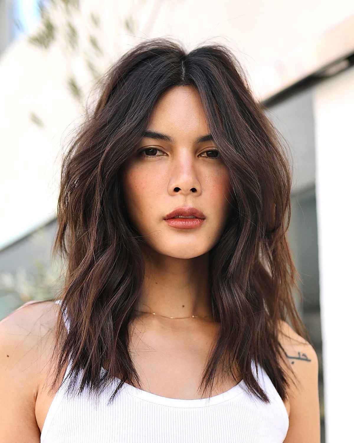 Dark Brown Lob With Long Subtle Layers — Medium Haircuts