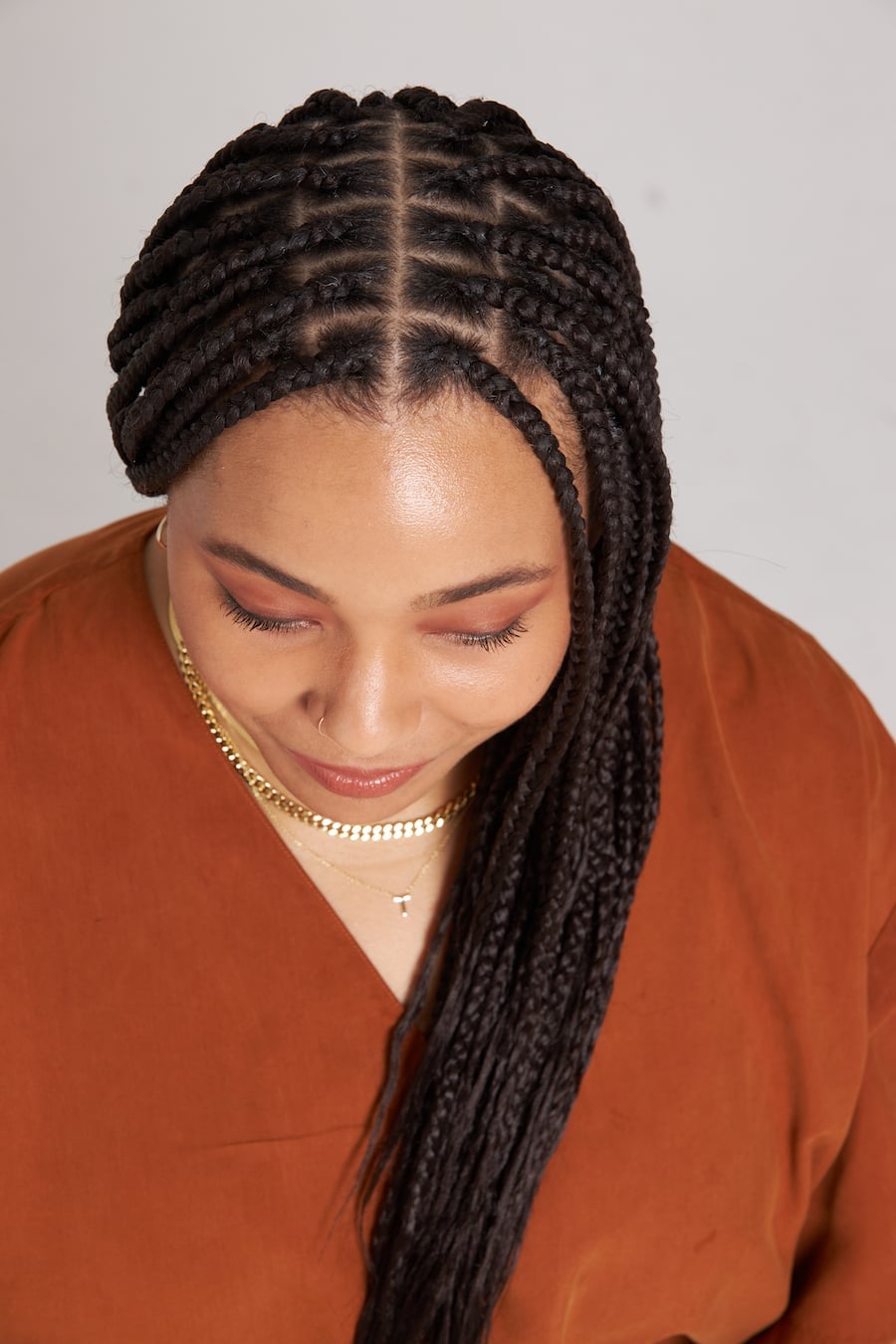 Extra Length Corn Rows Medium Knotless Braids with Shoulder Length 2027