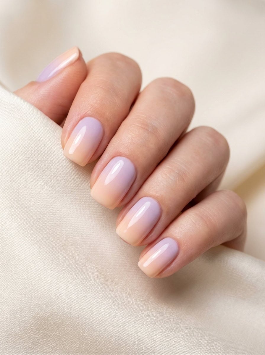 Sheer Nude to Pastel Purple Ombre Medium Squoval Nails Sheer Nude to Pastel Purple Ombre Medium Squoval Nails — Medium Nails
