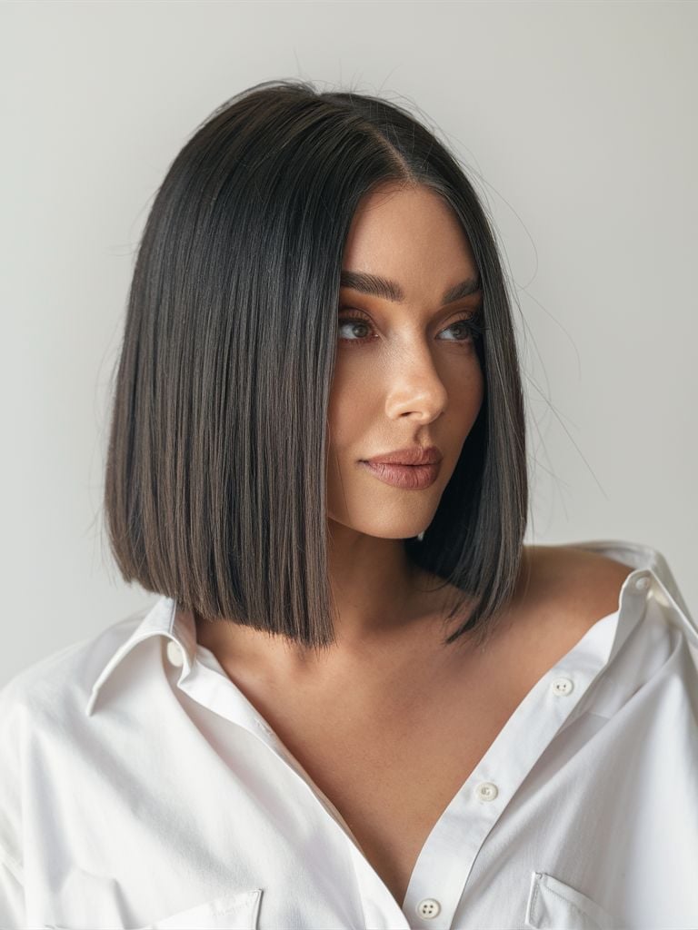 Chin Length Sharp Blunt Bob Chin Length Sharp Blunt Bob — Mid Length Haircuts